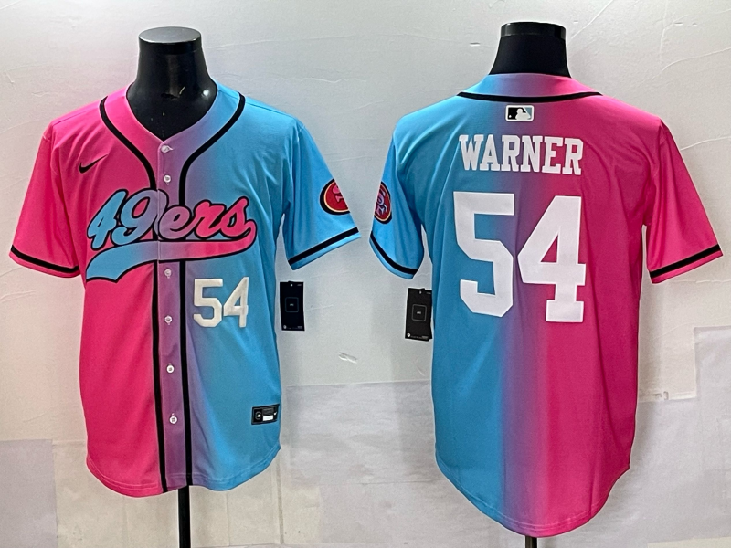 Men 2025 San Francisco 49ers 54 Warner Pink Blue pink Nike Limited NFL Jersey 016